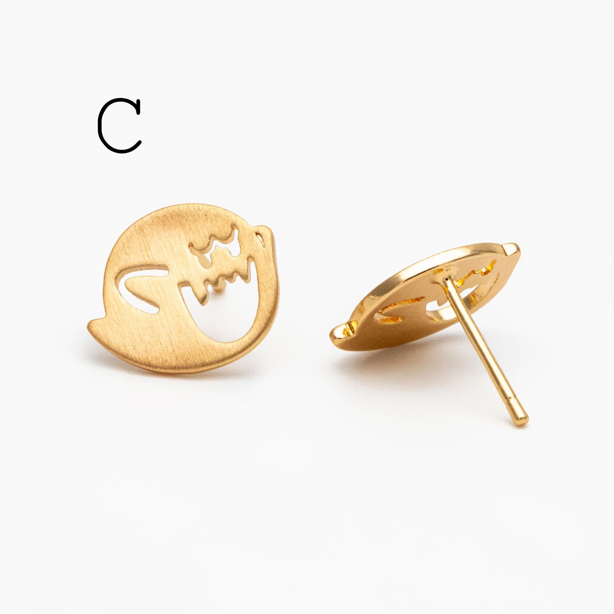 10pcs Gold Halloween Earrings , Gold Plated Brass Ghost Stud Earrings (GB-3312)